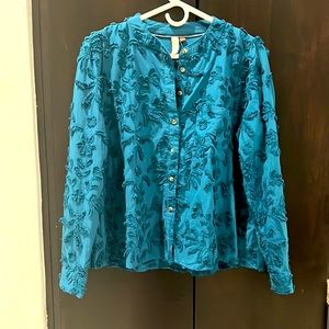 Pilcro Blue swing style blouse with embroidery detail